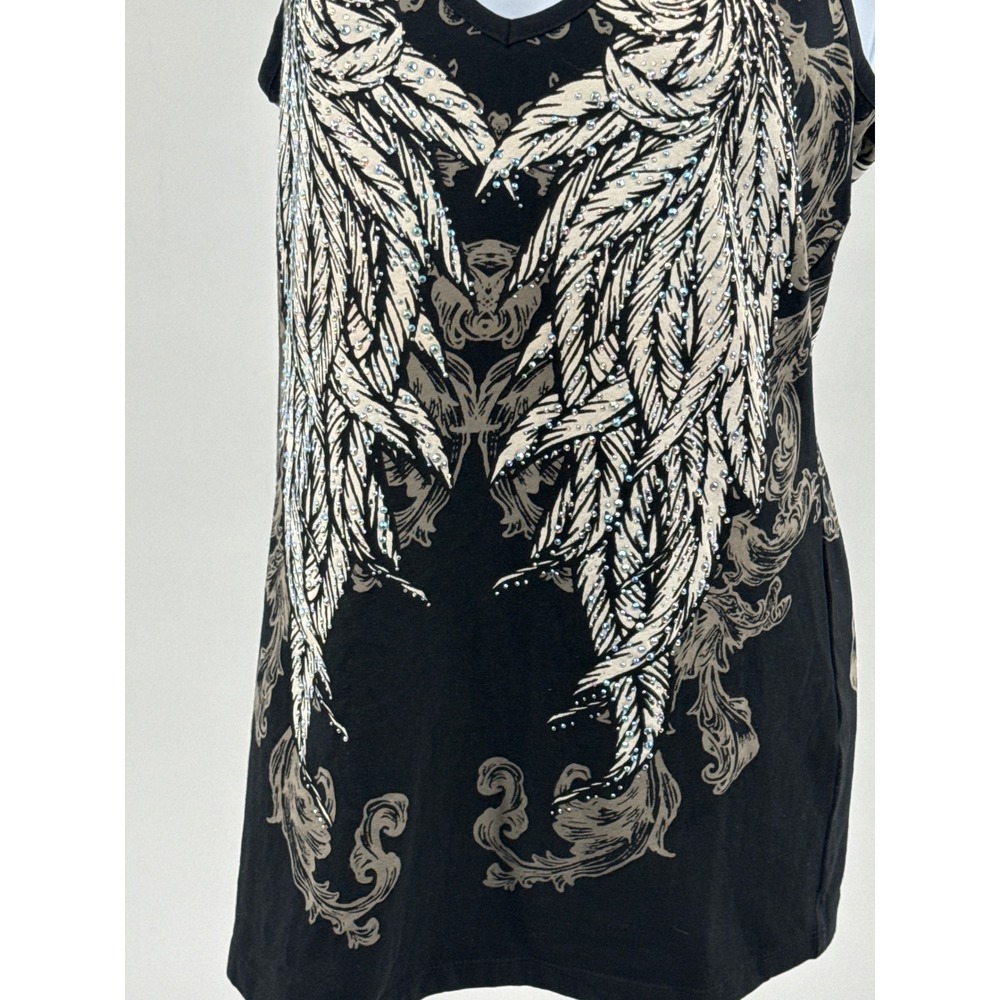 Platinum Plush Bus Stop Angel Wing Rhinestone Tank Top Black Womens Large NWT - Picture 2 of 7